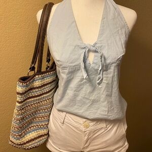 light blue halter top
